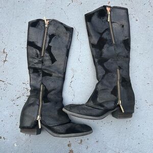 Donald J. Pliner Black Over the Knee Boots shark boots with Gold Zipper